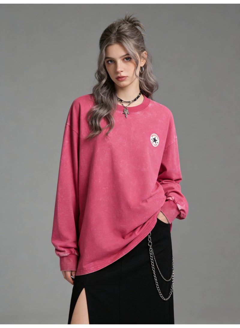 CONVERSE 2026 Converse Star Patch Vintage Washed Unisex Sweatshirt, Premium Heavyweight Cotton Loose Fit Pullover, Retro American Streetwear for Men & Women in Multi-Color Options - Image 1